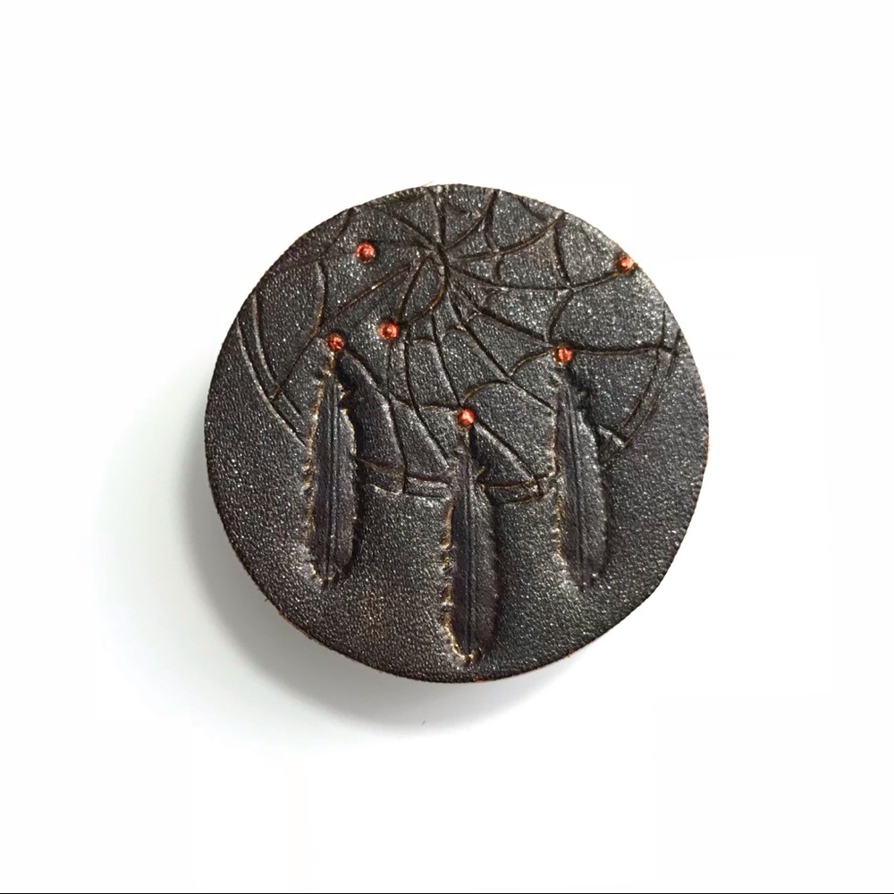 Leather Phone Grip—Handtooled Dreamcatcher